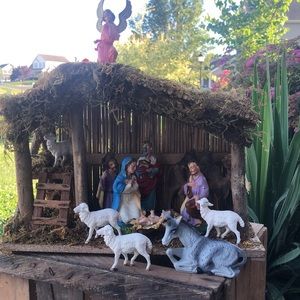Vintage Nativity with Handpainted Chalk Figurines